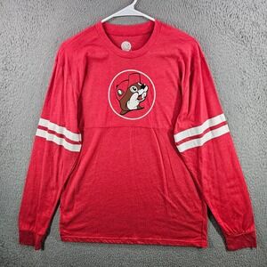 Buc-ee's Mens Long Sleeve Spirit Jersey T-Shirt Red Beaver Logo Size Medium